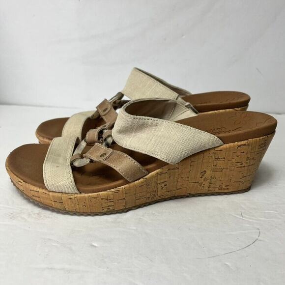 Skechers Sandals Women's 9 Tan Beige Comfort Platform Wedge Slip On Luxe Foam - Picture 3 of 14